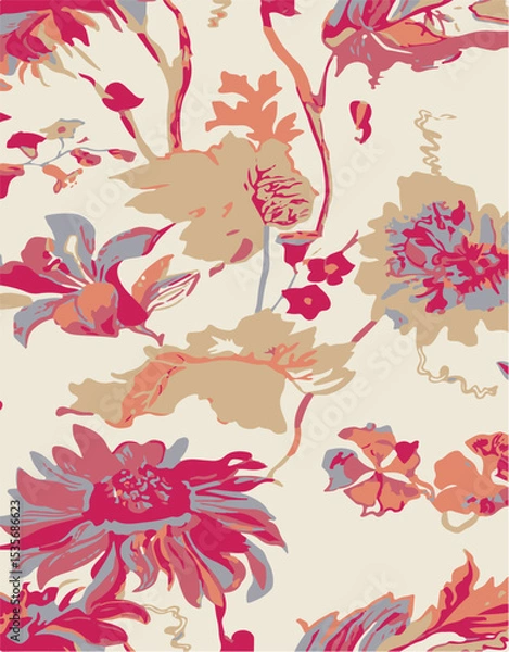 Fototapeta botanical floral, vector, seamless pattern , herbs and leaves ,big set, background with flowers