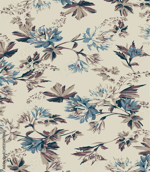Fototapeta botanical floral, vector, seamless pattern , herbs and leaves ,big set, background with flowers