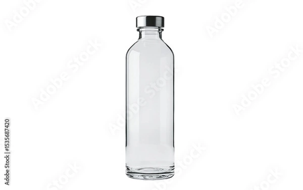 Fototapeta Transparent glass water bottle with sleek silver cap for modern hydration needs isolated on transparent background PNG