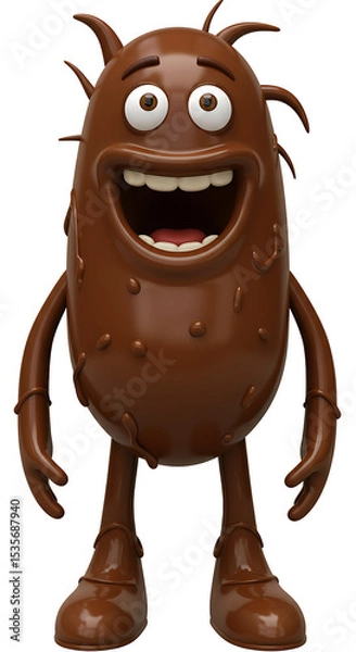Fototapeta 3D Rendering of a Cheerful Chocolate Bean Cartoon Character png, isolated on trasparent background