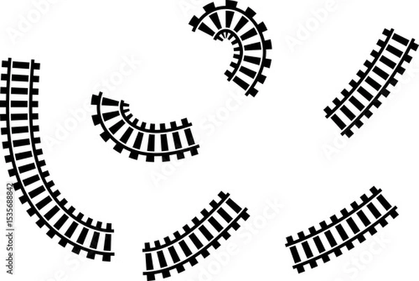 Obraz Railway train track route. Rail line, subway map, and railroad elements for game UI and graphic design icon set. Rail pattern round circular curve railroad path icon