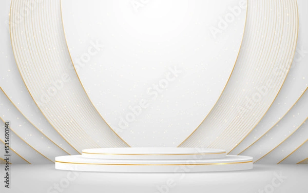 Fototapeta White podium with elegant gold lines for the best awards or product display. stage or podium. vector illustration	