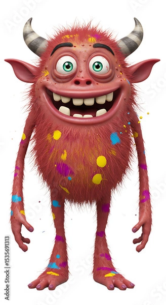 Fototapeta Cartoon Illustration of a Smiling Red Monster with Horns png, isolated on trasparent background