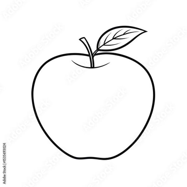 Fototapeta apple line art icon vector with leaf 