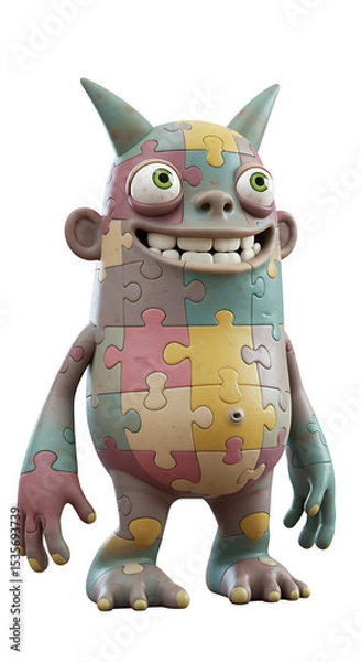 Fototapeta Cartoon Puzzle Monster Illustration on Black Background png, isolated on trasparent background