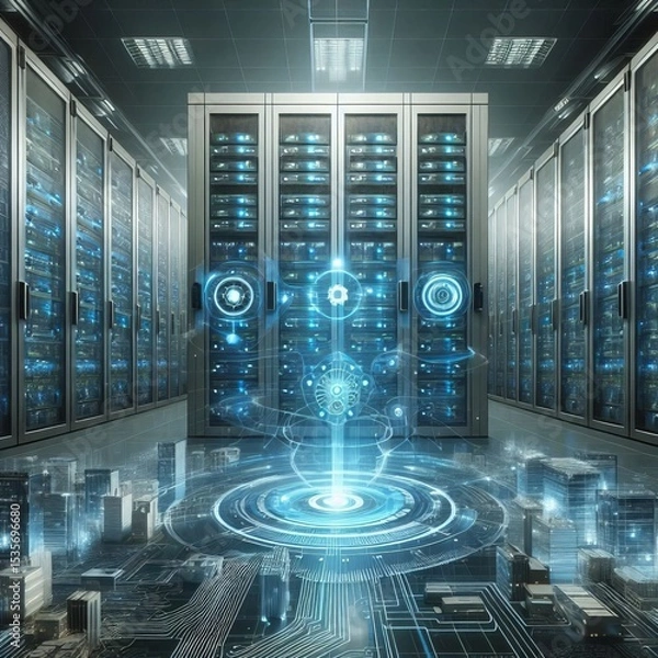 Fototapeta Data center with futuristic design Futuristic data center Techno