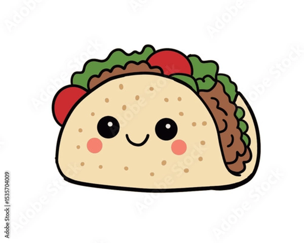 Obraz Vector illustration of a cute taco with a happy face. Funny food concept.