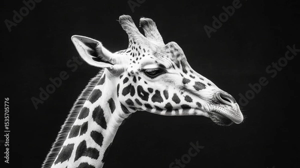 Fototapeta A giraffe in its elderly years, with wrinkles forming around its eyes, exudes pride and dignity