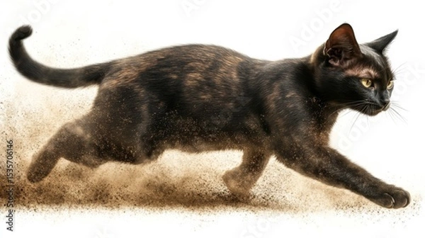 Fototapeta A cat in mid-air jump is shown in an exploded view with a white background