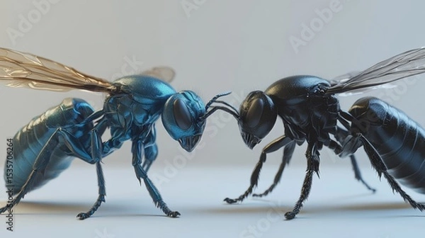 Fototapeta A visual comparison of bees and wasps, illustrating their distinct differences