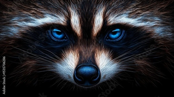 Fototapeta A raccoon's face is depicted with intricate fur patterns in this illustration