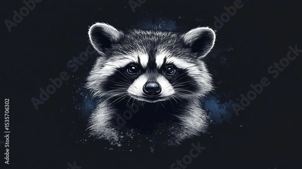 Fototapeta This illustration provides a detailed depiction of the fur patterns on a raccoon's face
