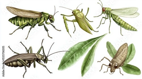 Fototapeta Common lawn pests found in Florida are illustrated along with their names