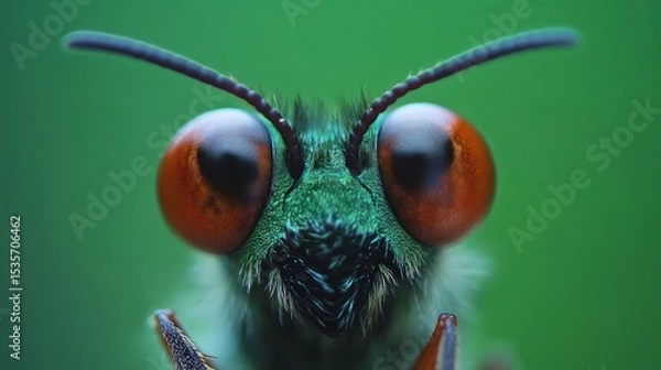 Fototapeta A detailed photograph of a wasp highlights its stinger and the complexity of its compound eyes