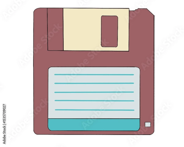 Obraz Vector black 3.5 inch floppy disk, save emoji icon with silver shutter positioned up and white label
