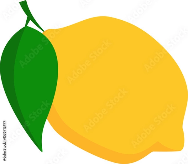 Fototapeta Ripe lemon with green leaf. Vector illustration with transparent background.	