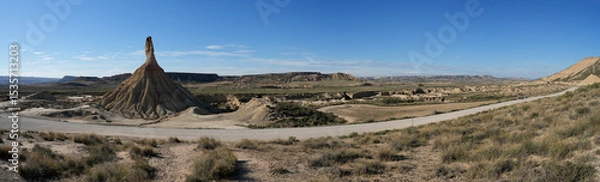 Fototapeta Rock sandstone and clay formations in the half desert of Bardenas Reales in the Navarra province of Spain