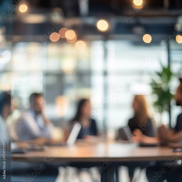 Obraz Blur office meeting blurred background with business people working group in boardroom discussion for teamwork brainstorming, executive seminar or professional training in small startup enterprise