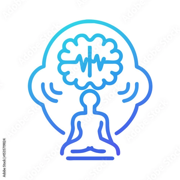Obraz Person Meditating with Sound Waves Icon: Exploring Mindfulness, Meditation, and Stress Relief