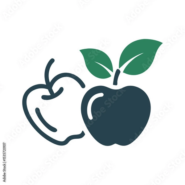 Obraz Apple and Leaf Icon: Exploring Healthy Eating, Nutrition, and Fresh Produce