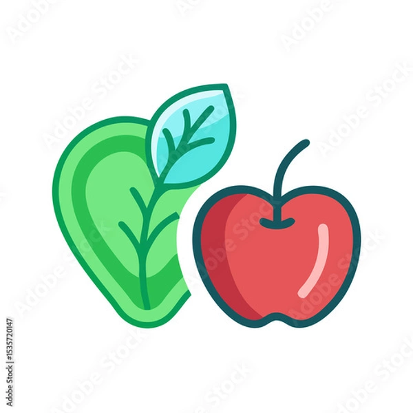 Obraz Apple and Leaf Icon: Exploring Healthy Eating, Nutrition, and Fresh Produce