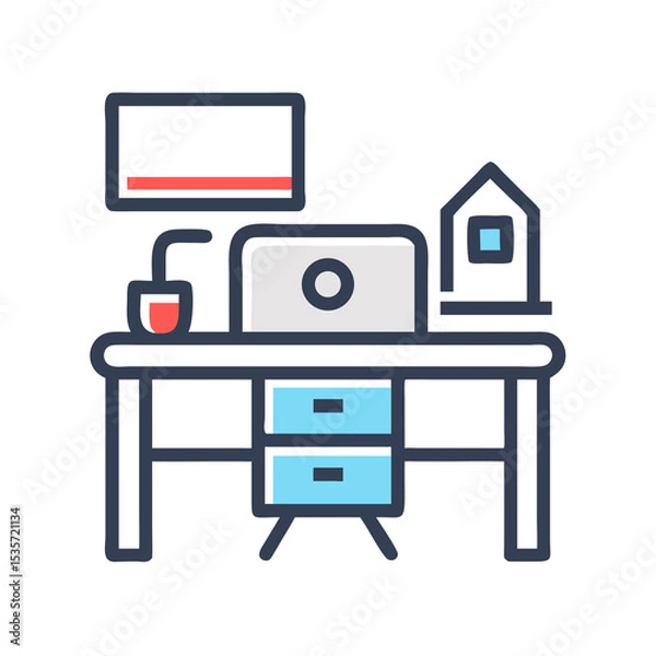 Obraz Colorful Home Office Desk Setup: Productivity Workspace Icon