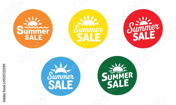 Fototapeta Summer Sale Circular icon set. Discount Promotion, sticker, badge, emblem, tag badge and labels design. Template banner shopping badges. vector illustration.	