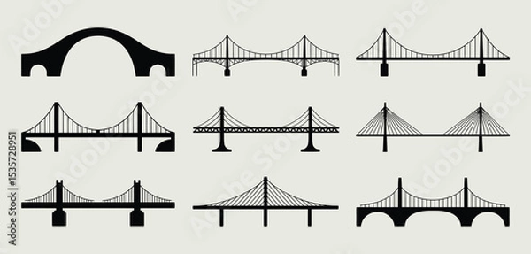 Obraz Twelve Different Types of Bridges Vector Illustrations
