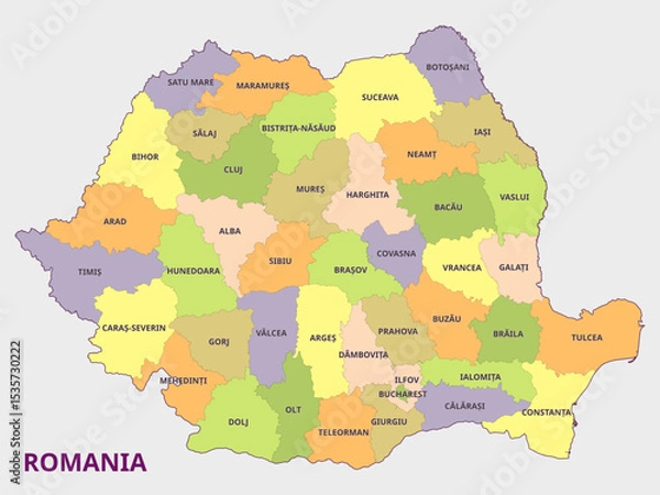 Obraz Map of Romania Regions and Administrative Divisions