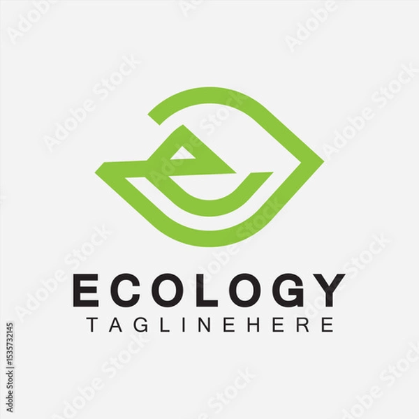 Fototapeta Letter E Logo Design with Leaf Concept. letter E geometric line leaf logo