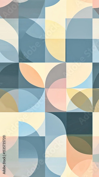 Obraz Modern Abstract Geometric Pattern with Rounded Triangles and Circles – Soft Pastel Grid Design for Backgrounds and Textures