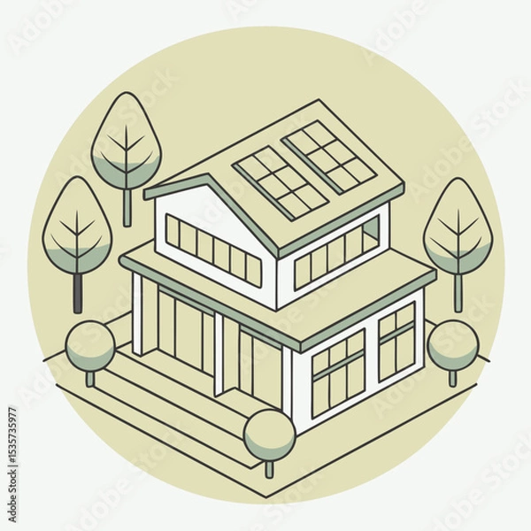 Obraz Sustainable building icon in eco-friendly outline style
