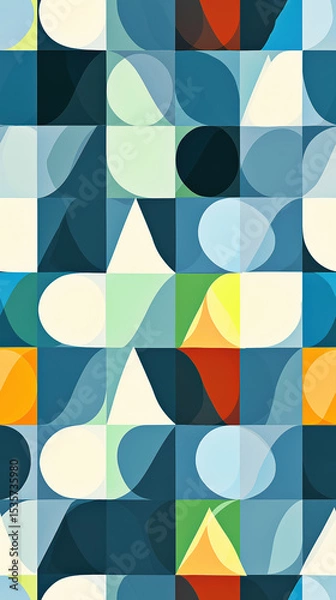 Obraz Modern Abstract Geometric Pattern with Rounded Triangles and Circles – Soft Pastel Grid Design for Backgrounds and Textures