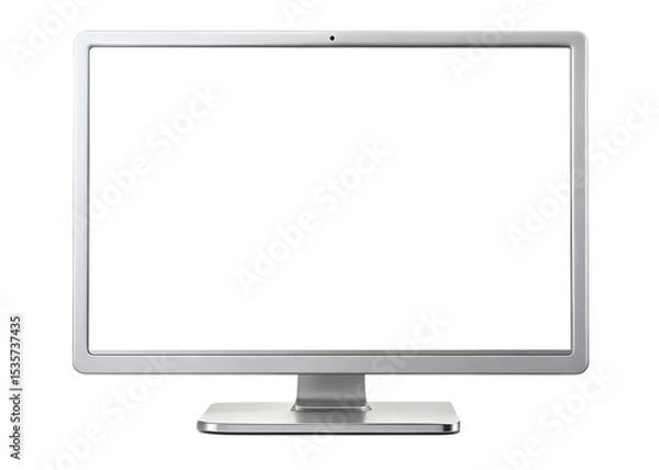 Obraz Sleek and Clean Silver Display Monitor Featuring an Empty White Screen, Perfect for Presentations, Web Design, and Application Mockups.