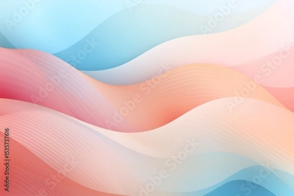 Fototapeta Abstract wave illustration featuring soft gradients in blue, pink, and coral hues, creating a fluid and dynamic background with a sense of movement and tranquility