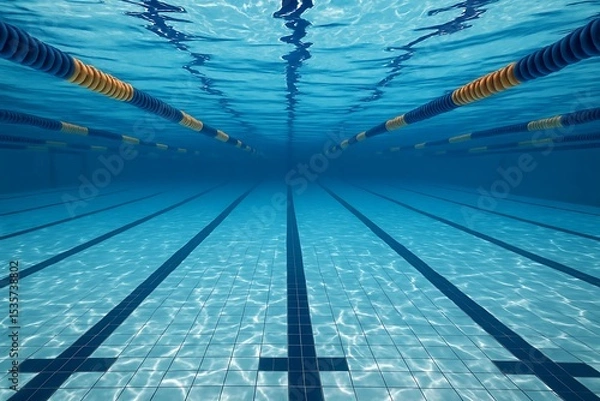 Obraz Vibrant underwater view of swimming lanes with colorful markers and clear water Ideal for fitness and training in a spacious pool environment swimming lanes Background