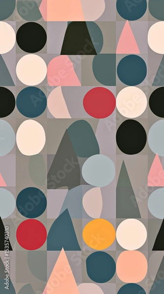 Obraz Modern Abstract Geometric Pattern with Rounded Triangles and Circles – Soft Pastel Grid Design for Backgrounds and Textures