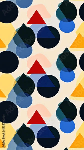 Obraz Modern Abstract Geometric Pattern with Rounded Triangles and Circles – Soft Pastel Grid Design for Backgrounds and Textures