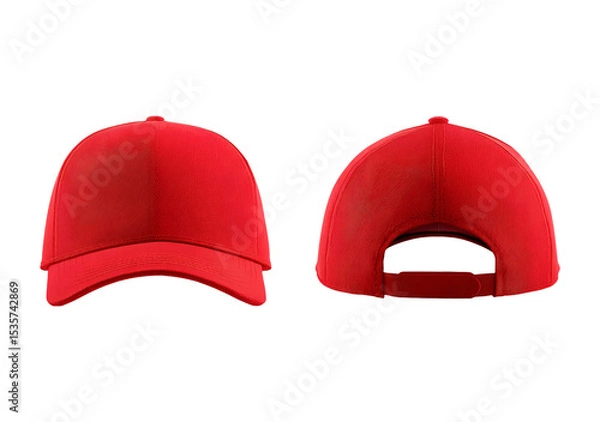 Fototapeta Bright red baseball cap front and back view on transparent background, PNG