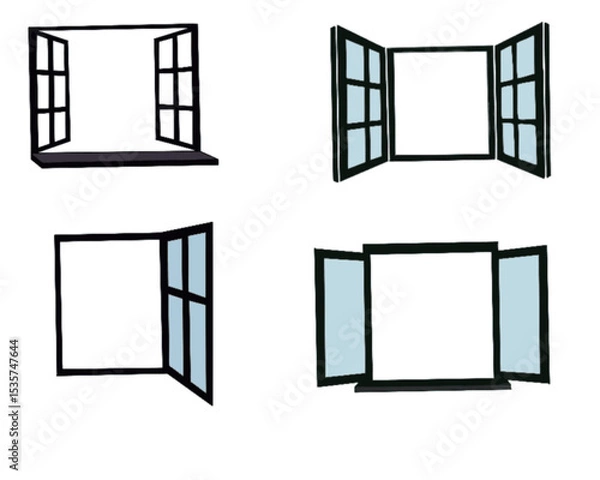 Obraz Vector drawing of an open window, isolated object in sketch style. Open home window to the outside illustration.