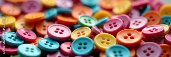 Fototapeta Colorful assortment of round buttons for sewing projects, craft, sewing, colorful