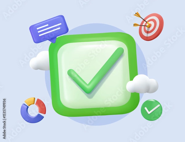 Fototapeta Criteria checklist report, evaluation list, complete checkbox, finish work, to do list or task done, quality assurance