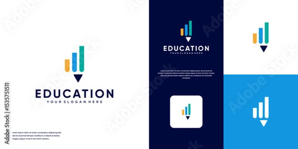 Fototapeta pen logo with negative space style book arrangement, education science, vector design element.