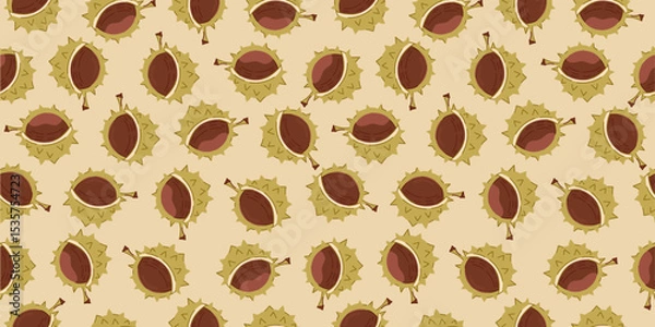Fototapeta Seamless Chestnut Pattern with Hand Drawn Style on Beige