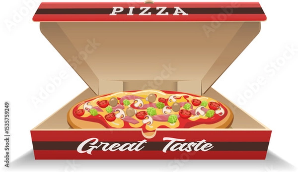 Fototapeta Pizza in open cardboard box
