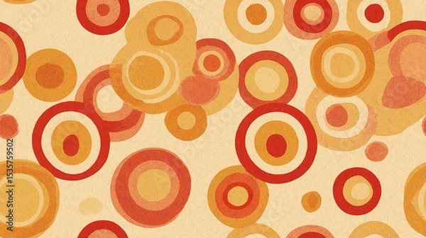 Obraz Seamless Retro Wallpaper with Circular Geometric Pattern in Warm Faded Tones – Vintage Mid-Century Design Background 