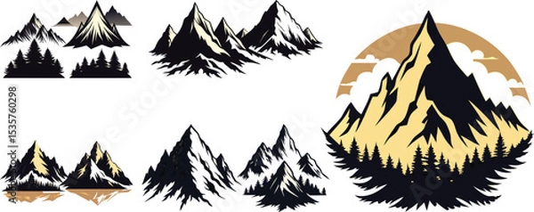 Fototapeta Adventure mountain silhouettes with pine tree forest vector design for travel and hiking themed content