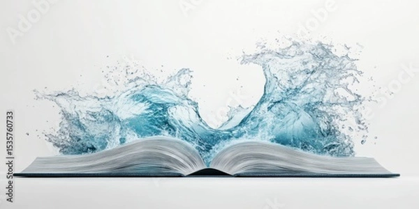 Fototapeta An imaginative blend of a book and splashing water, symbolizing creativity and knowledge. Perfect for educational, artistic, or marketing content.