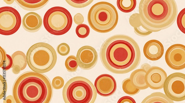 Obraz Seamless Retro Wallpaper with Circular Geometric Pattern in Warm Faded Tones – Vintage Mid-Century Design Background 