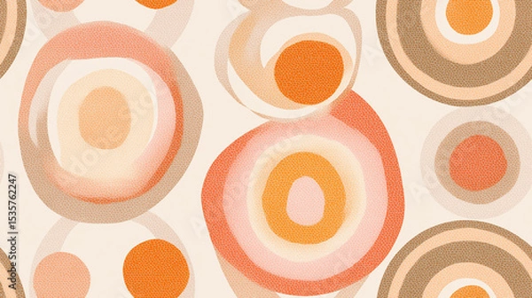 Obraz Seamless Retro Wallpaper with Circular Geometric Pattern in Warm Faded Tones – Vintage Mid-Century Design Background 